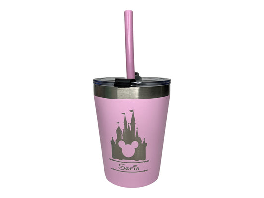 Personalized Child size tumbler with Princess Castle design - 1st birthday gift - Easter basket gift - Sippy cup
